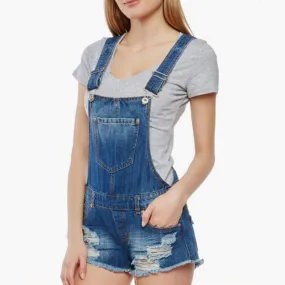 Wardrobe Basics Ripped Denim Romper Shorts Jean overalls
