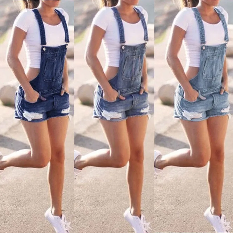 Wardrobe Basics Ripped Denim Romper Shorts Jean overalls