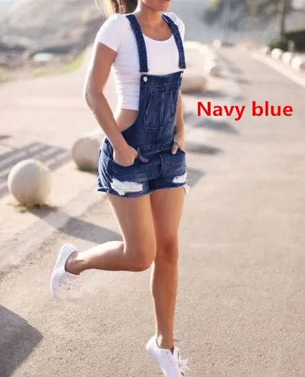 Wardrobe Basics Ripped Denim Romper Shorts Jean overalls