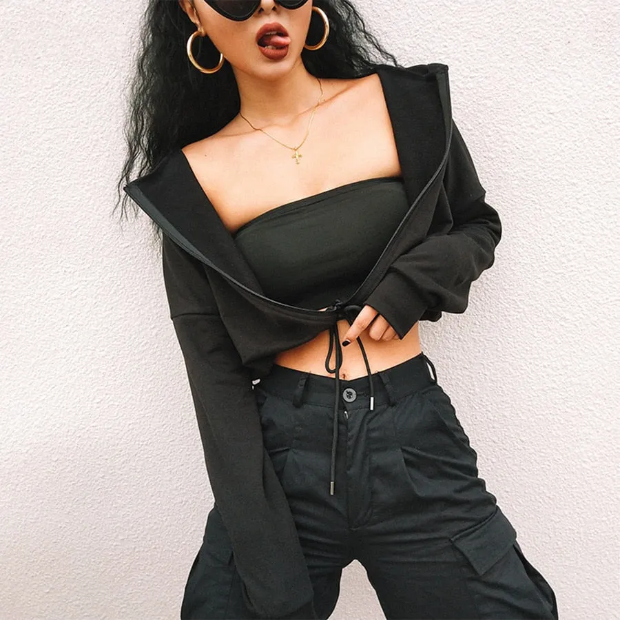 Women's Autumn/Winter Zippered Hooded Loose Sweatshirt