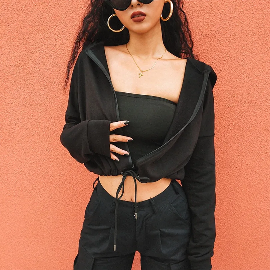 Women's Autumn/Winter Zippered Hooded Loose Sweatshirt