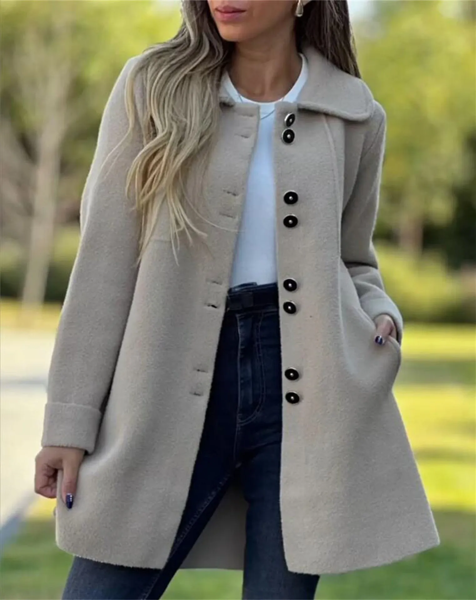 Women's Single-Breasted Fleece Thermal Jacket Coat