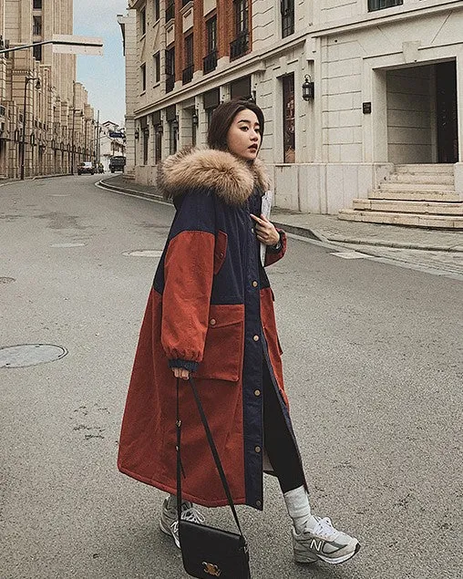 Workwear Oversize Over The Knee Color Contrast Women's Coat