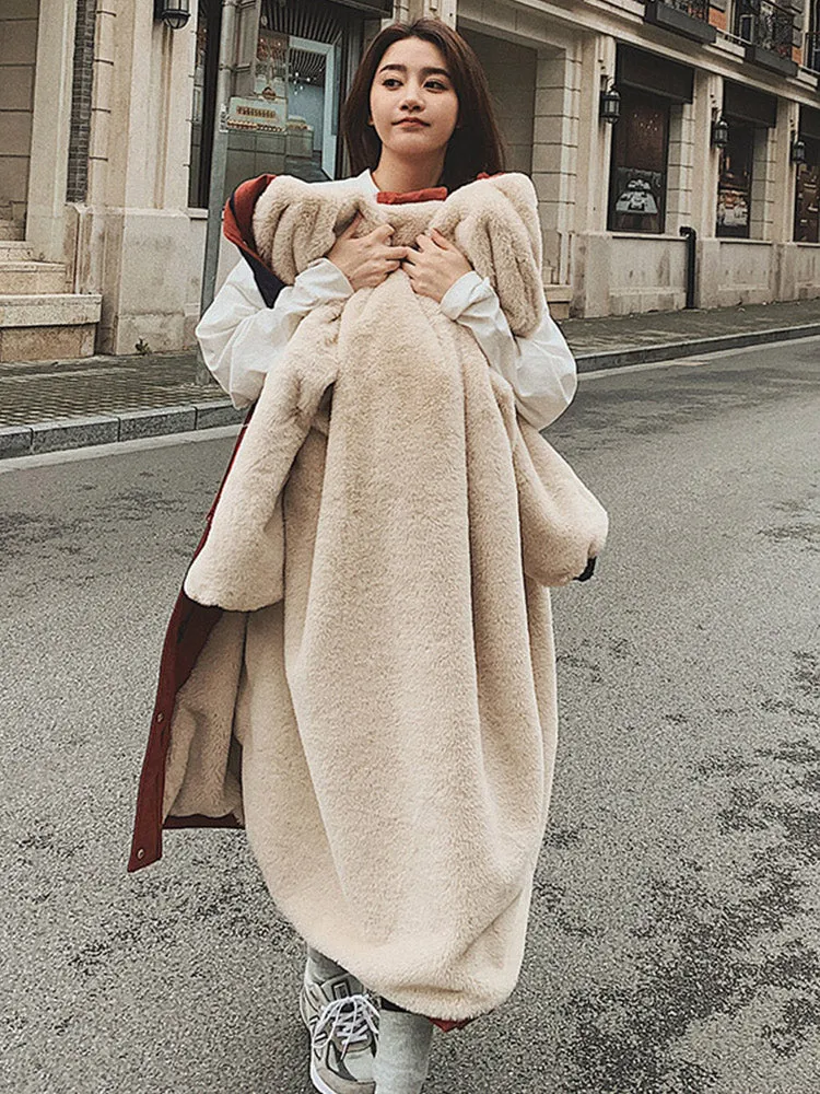 Workwear Oversize Over The Knee Color Contrast Women's Coat