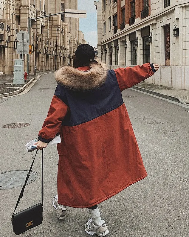 Workwear Oversize Over The Knee Color Contrast Women's Coat
