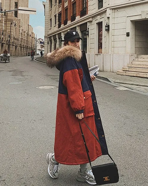Workwear Oversize Over The Knee Color Contrast Women's Coat