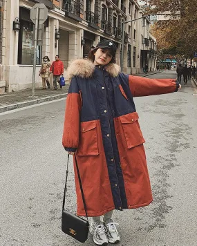 Workwear Oversize Over The Knee Color Contrast Women's Coat