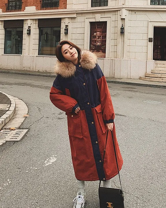 Workwear Oversize Over The Knee Color Contrast Women's Coat